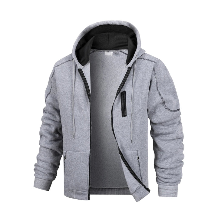 Casual Slim Fit Solid Color Sports Zipper Hoodie