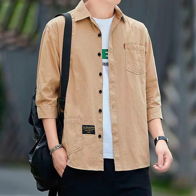 Casual Solid Color Stand-Up Collar Shirt