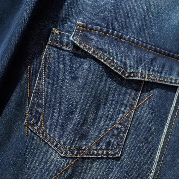 Vintage Washed Heavyweight Long Sleeve Denim Shirt