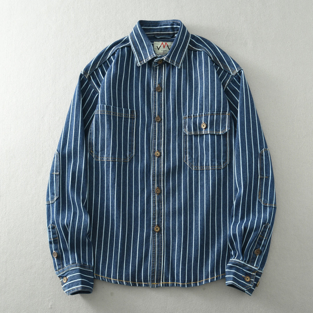 Loose-Fit Washed Striped Denim Shirt