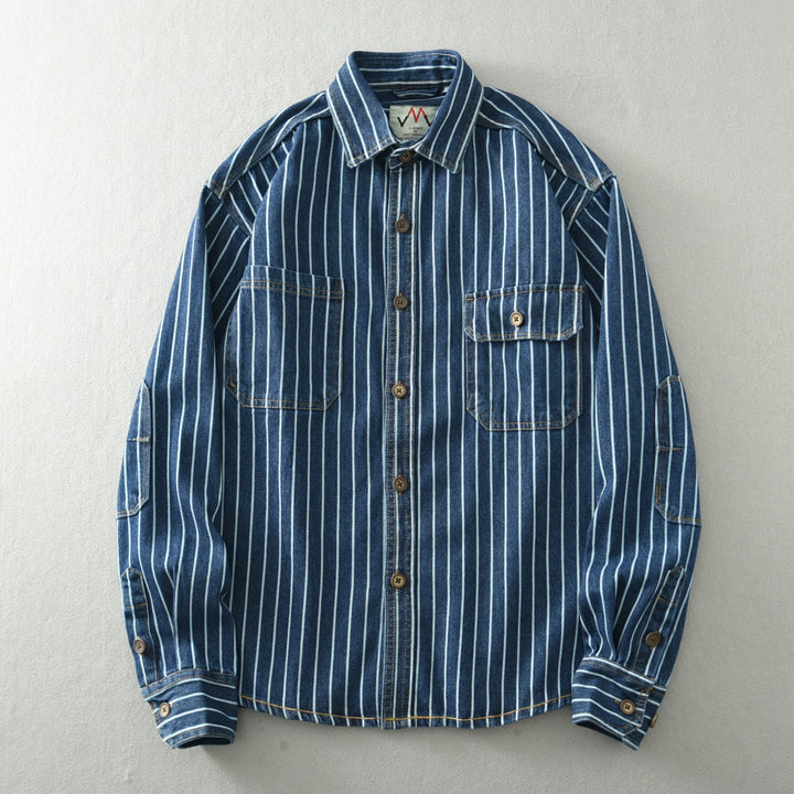Loose-Fit Washed Striped Denim Shirt