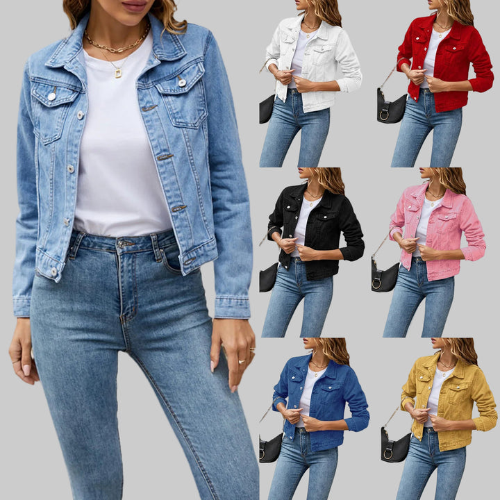 Casual Denim Jacket - Long Sleeve Lapel Button-Down