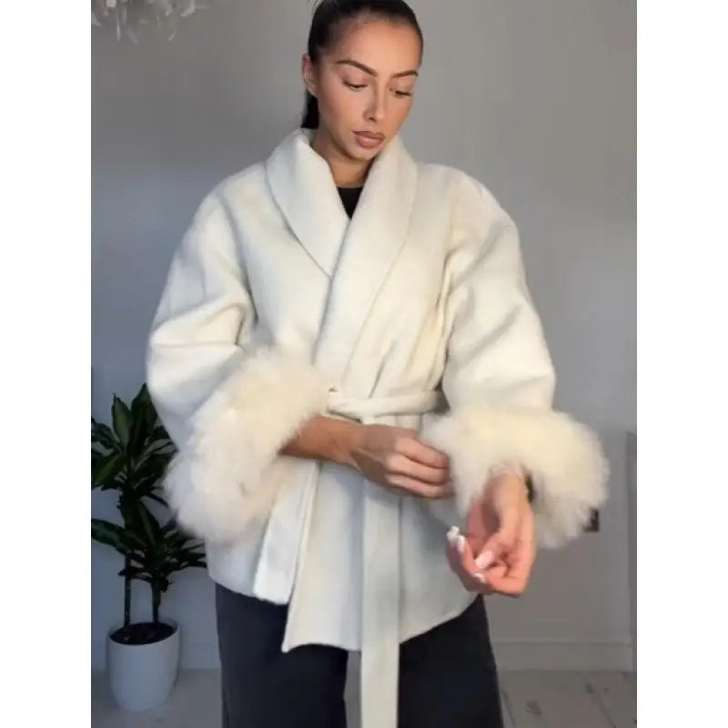 Elegant Lace-Up Woolen Coat