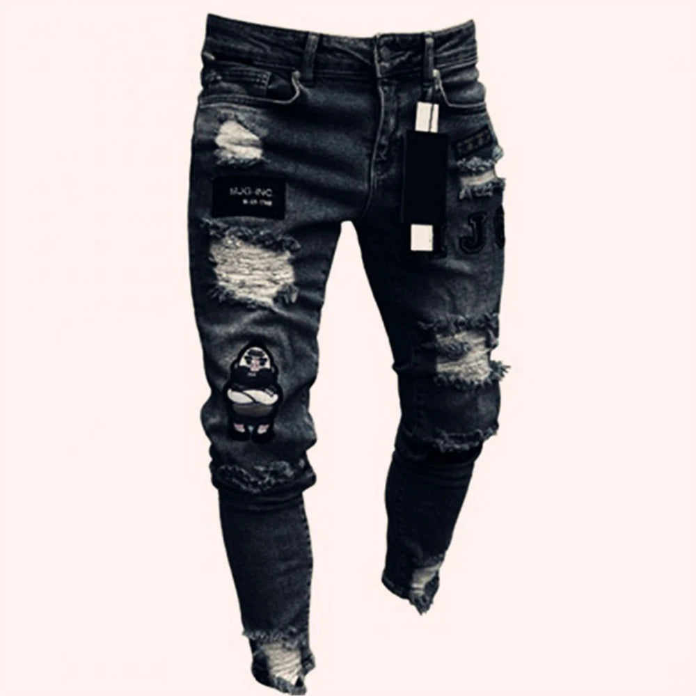 Embroidered Cotton Stretch Skinny Ripped Jeans