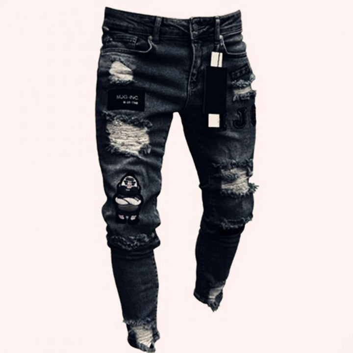 Embroidered Cotton Stretch Skinny Ripped Jeans