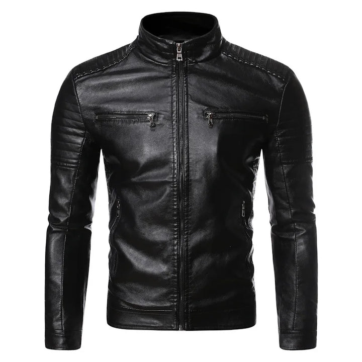 Classic Solid Color Leather Jacket