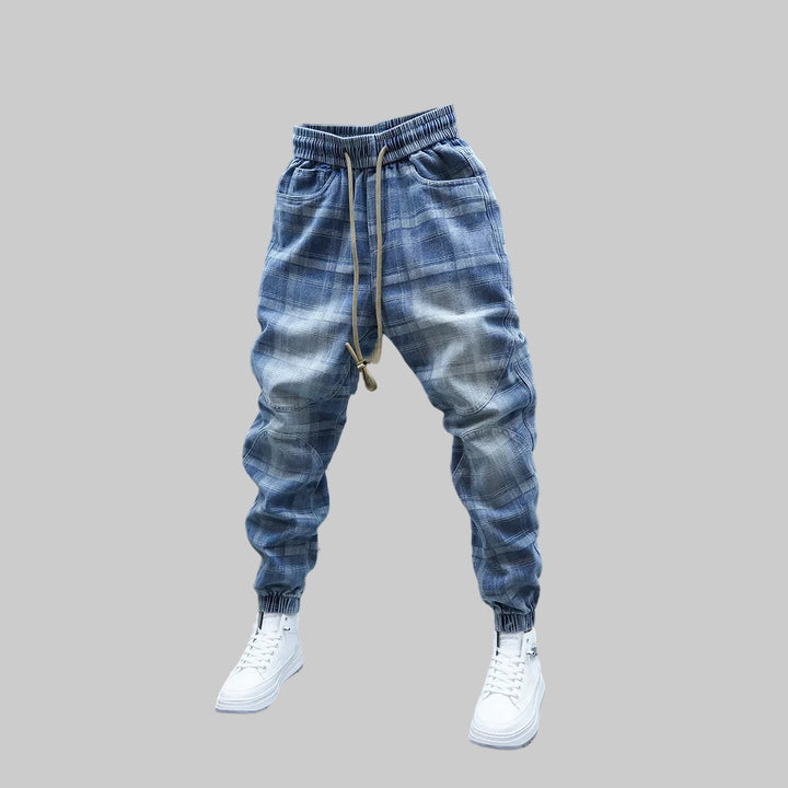 Plaid Patchwork Jogger Denim Pants