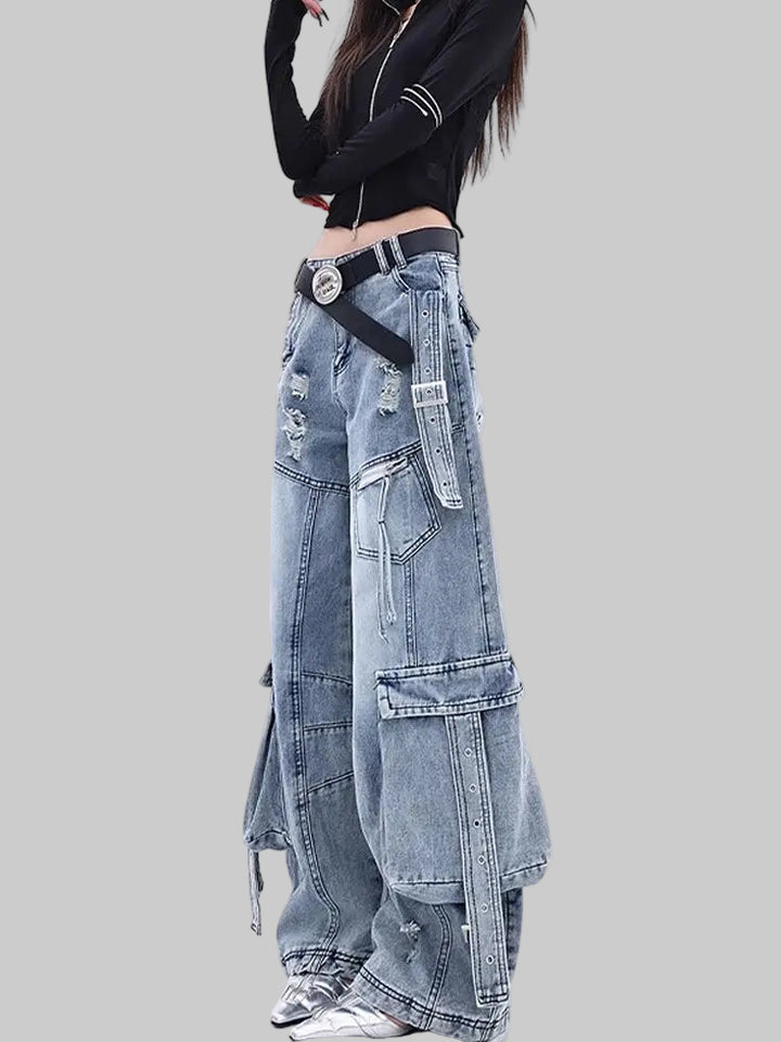 High-Waist Multi-pocket Cargo Jeans