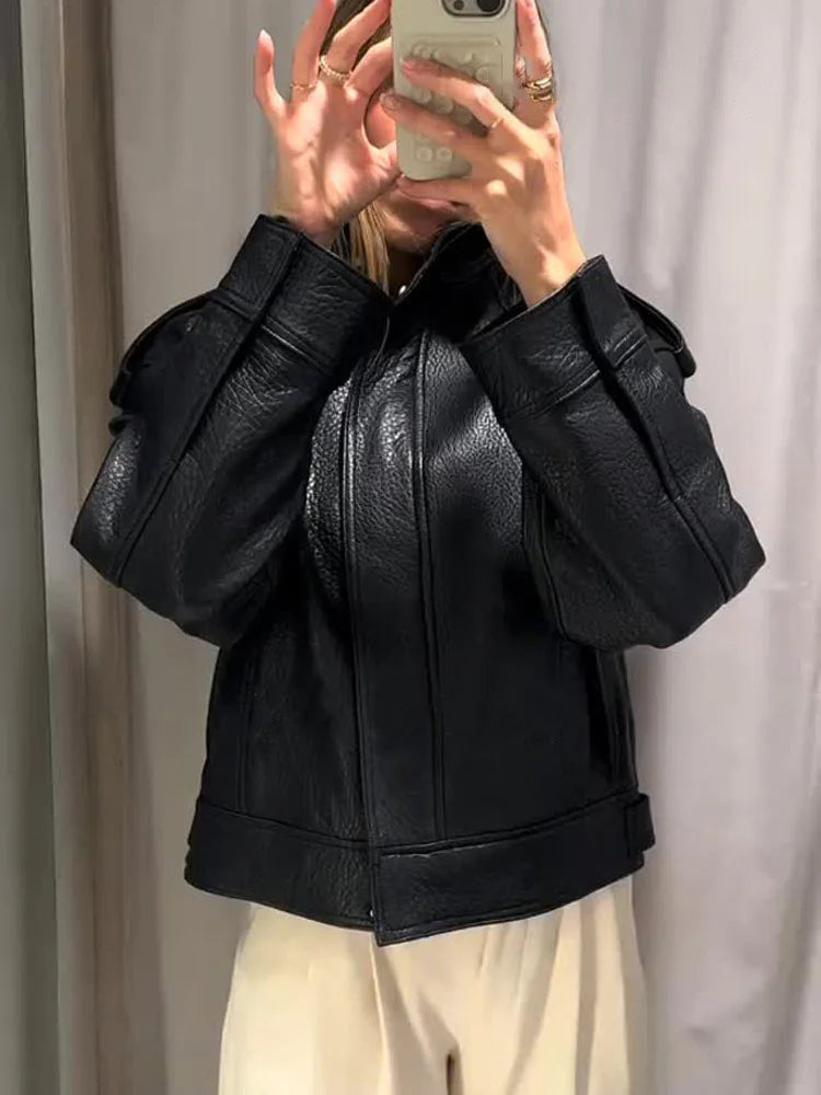 Retro Autumn Texture Leather Jacket