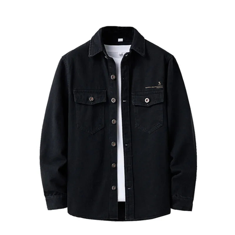 Vintage Denim Turn-Down Collar Bomber Jacket