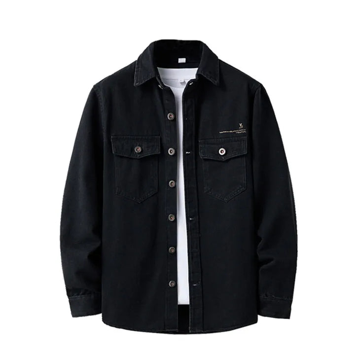 Vintage Denim Turn-Down Collar Bomber Jacket