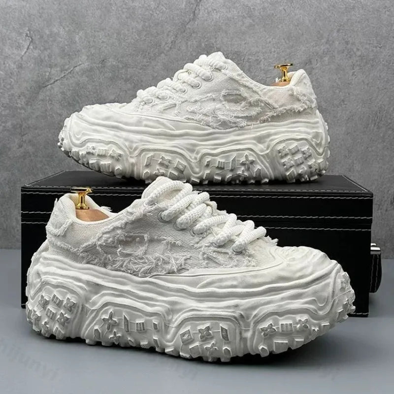 Lace-Up Vulcanized Chunky Canvas Sneakers