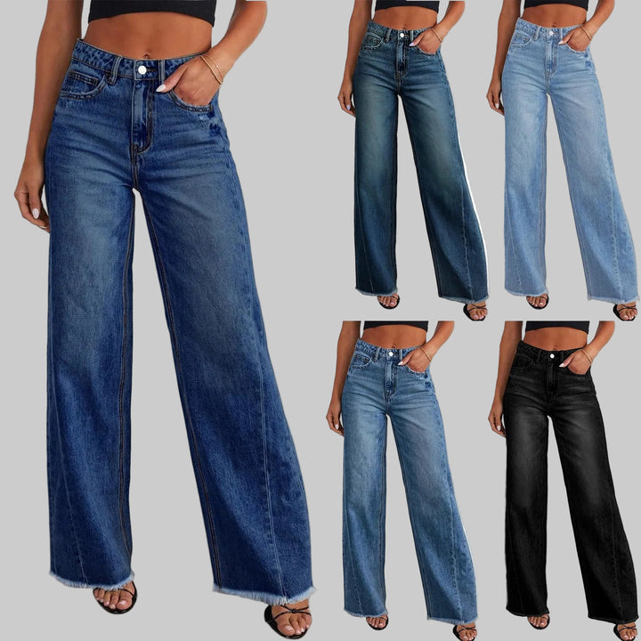 High-Waisted Raw-Edge Wide-Leg Sexy Jeans