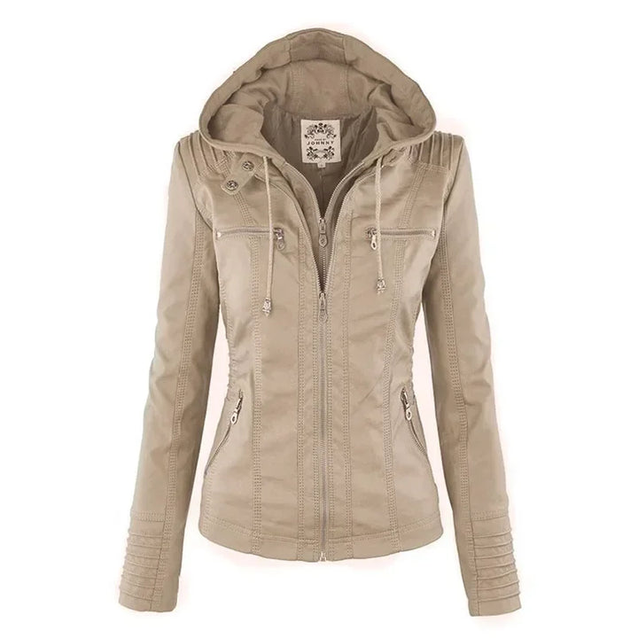 Zipper and Hoodie Faux Leather Motorcycle Jacket
