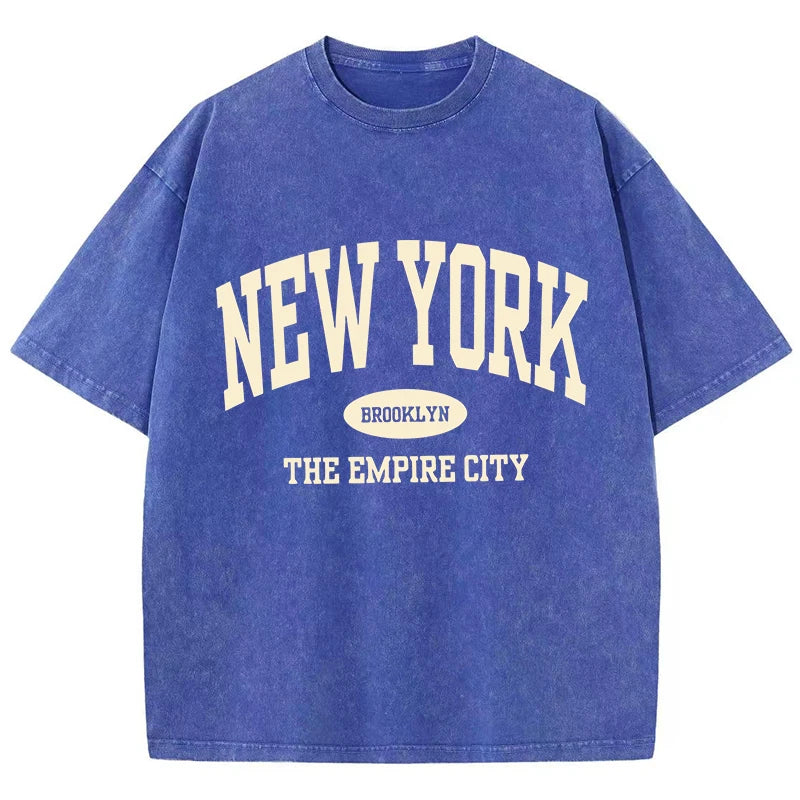 NY Letter Print Acid Washed T-Shirt