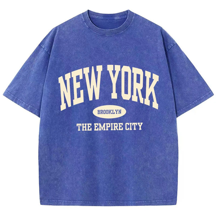 NY Letter Print Acid Washed T-Shirt