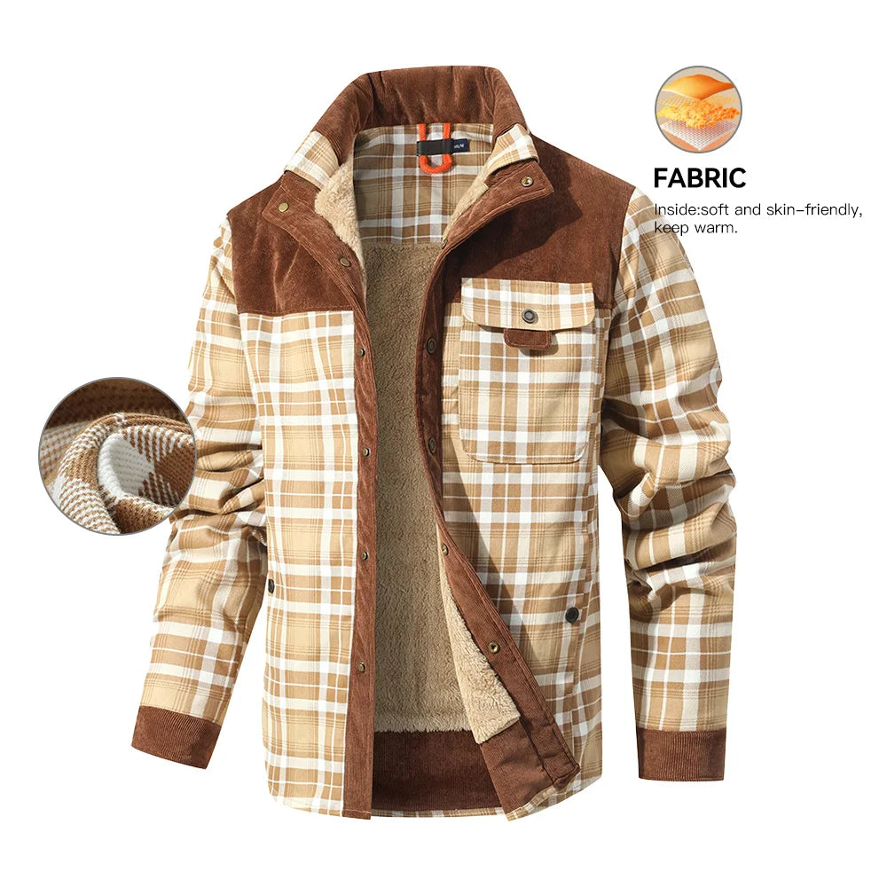 Plaid Sherpa-Lined Flannel Bomber Coat