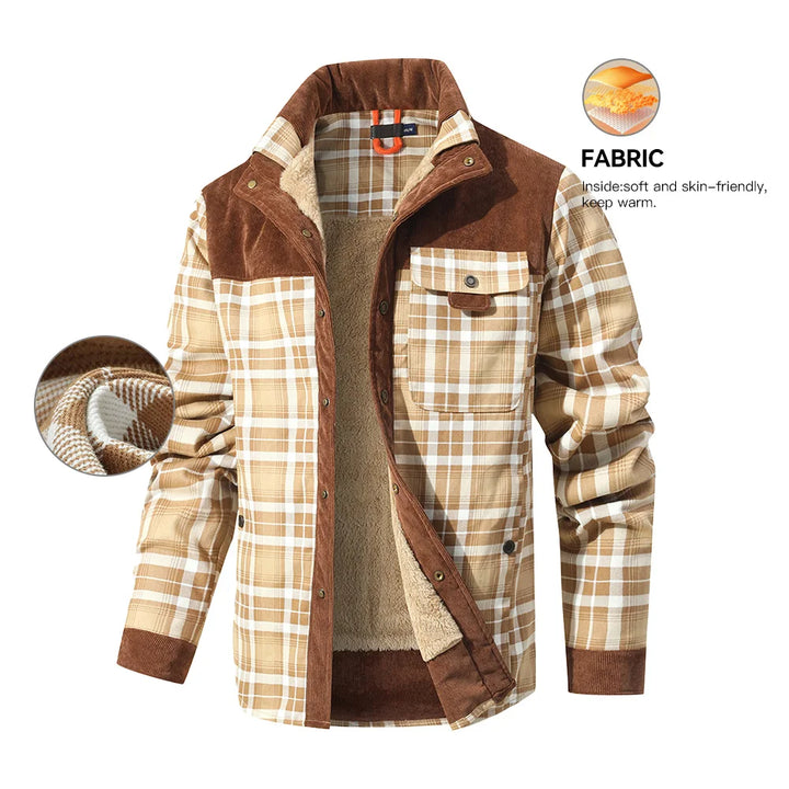 Plaid Sherpa-Lined Flannel Bomber Coat