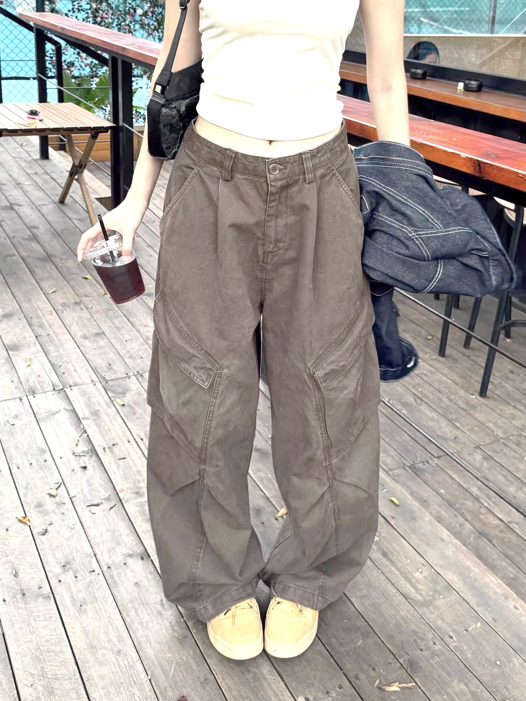 Loose High Waist Wide Leg Casual Cargo Pants