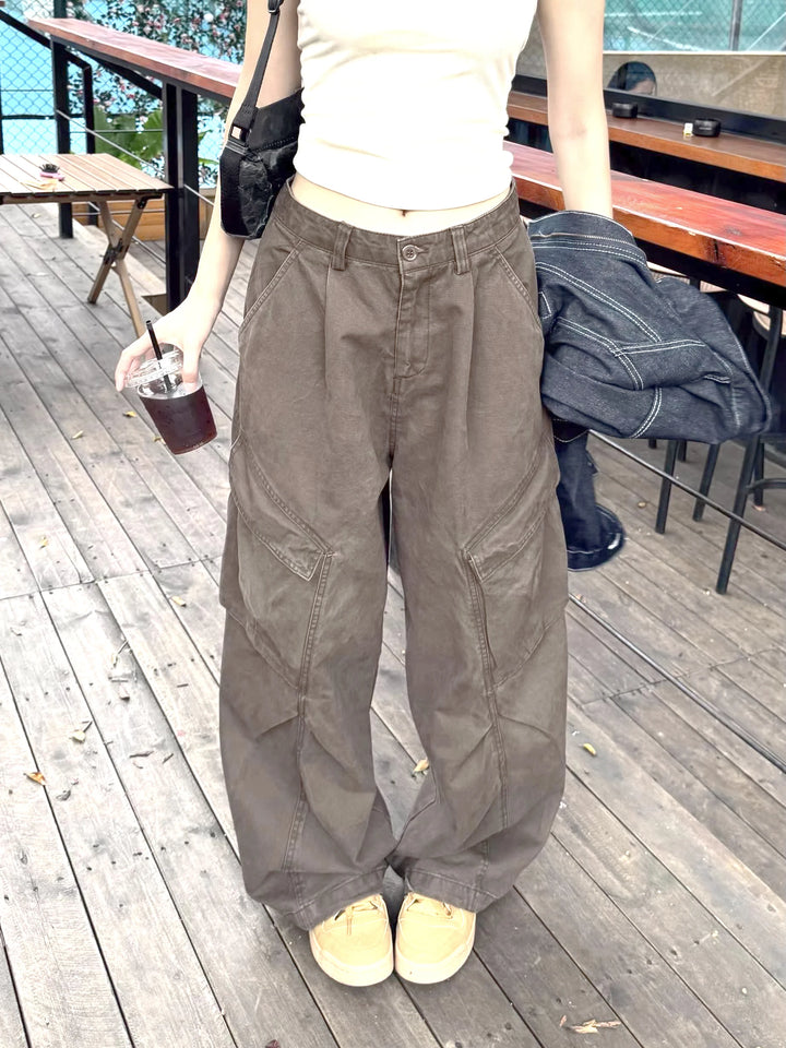 Loose High Waist Wide Leg Casual Cargo Pants
