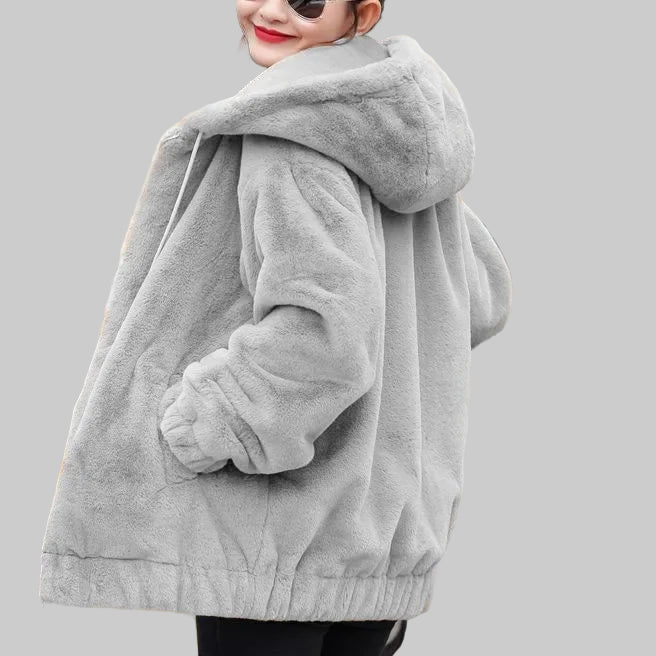 Trendy Mid-Length Fleece Hooded Jacket