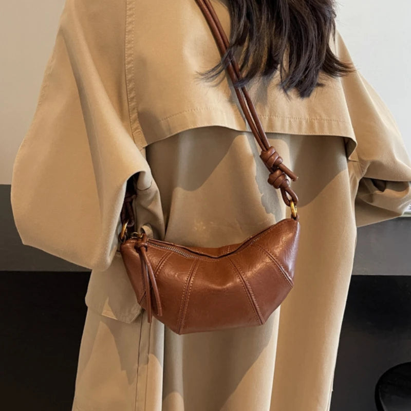 Retro Trend Solid Color Splicing Leather Shoulder Bag