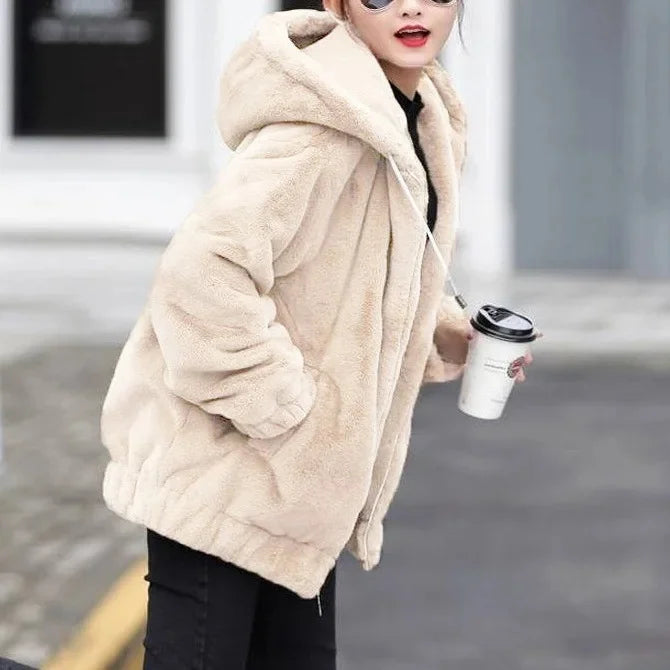 Trendy Mid-Length Fleece Hooded Jacket