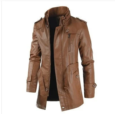 Leather Winter Thick Plush Lining Warm Long Coat