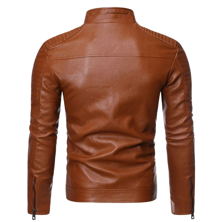Classic Solid Color Leather Jacket