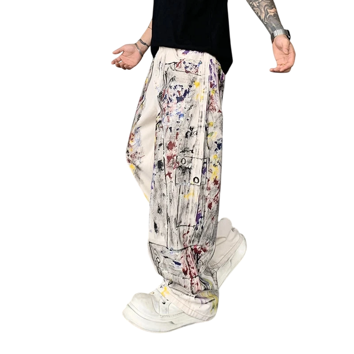 Loose Wide-Leg Contrast Color Graffiti Jeans