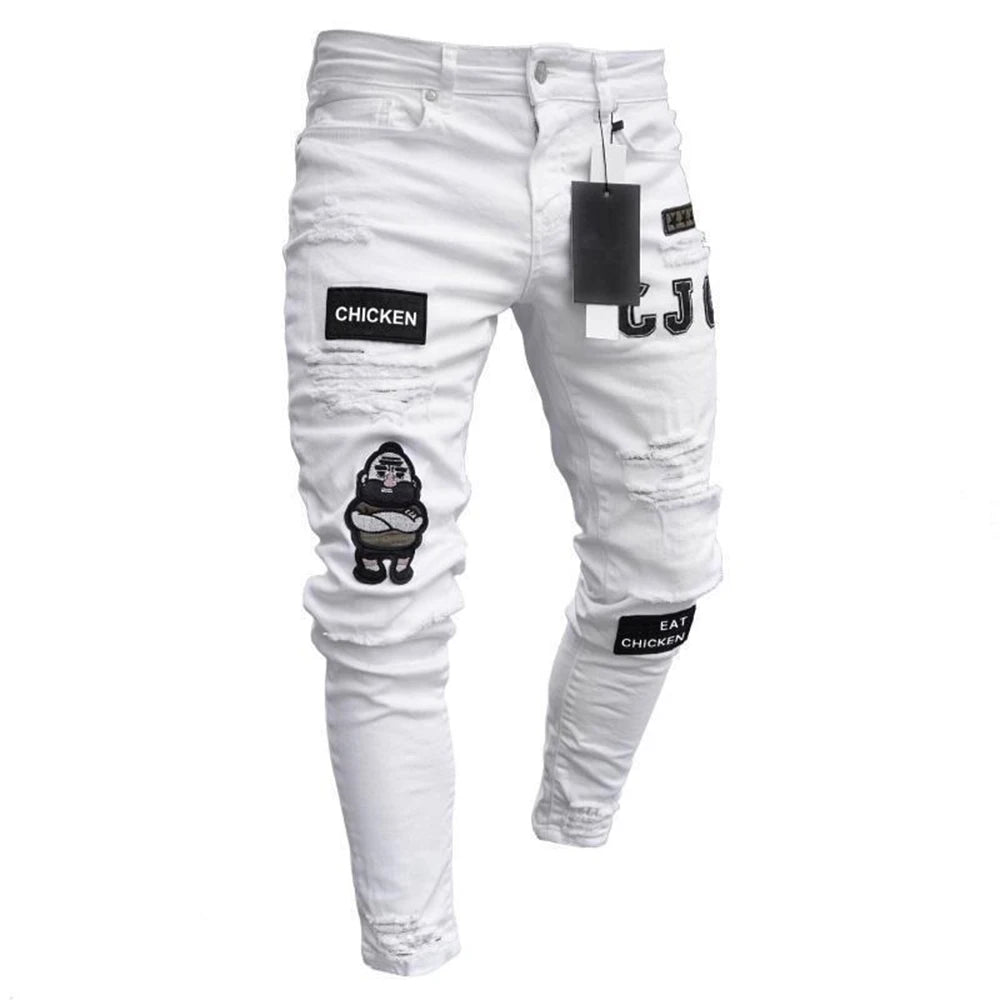 Embroidered Cotton Stretch Skinny Ripped Jeans