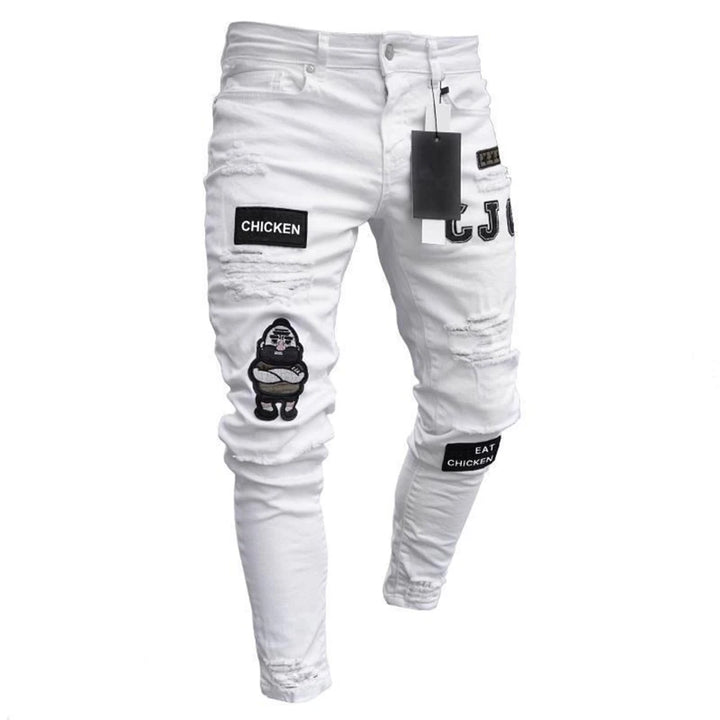 Embroidered Cotton Stretch Skinny Ripped Jeans