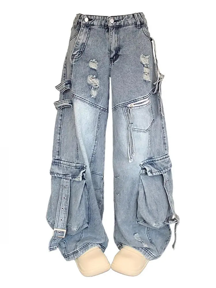 High-Waist Multi-pocket Cargo Jeans