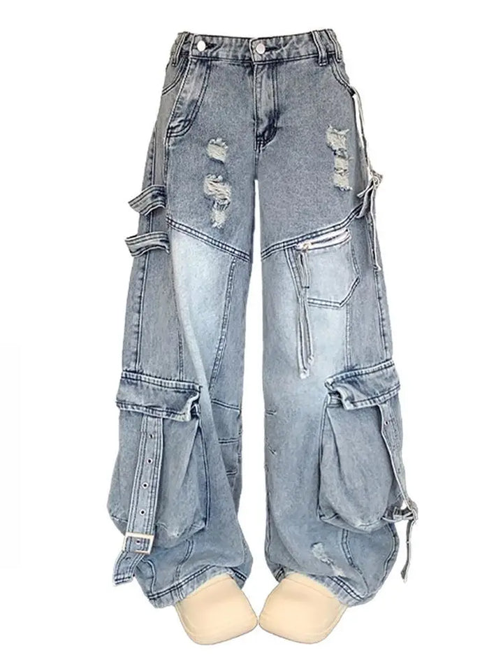 High-Waist Multi-pocket Cargo Jeans