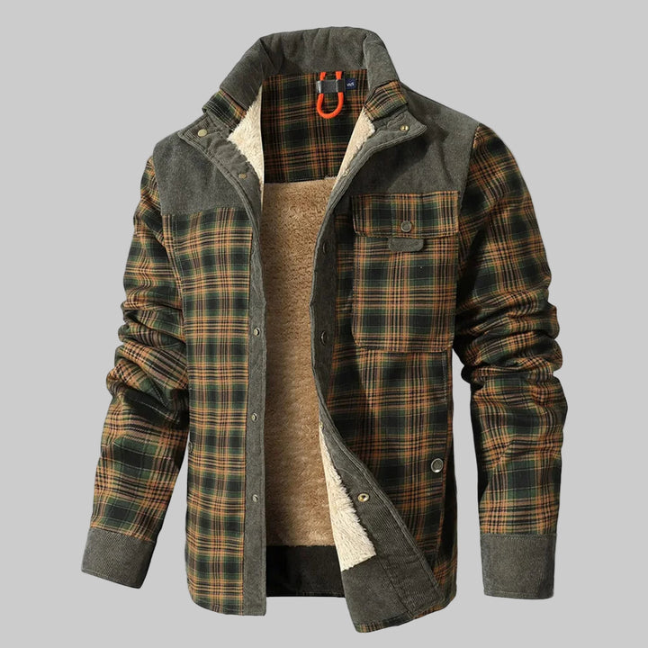 Plaid Sherpa-Lined Flannel Bomber Coat