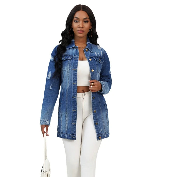 Trendy Mid-Length Denim Jacket