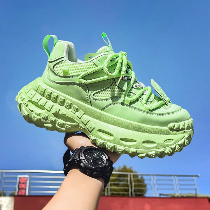Designer Leather Fabric Chunky Sneakers