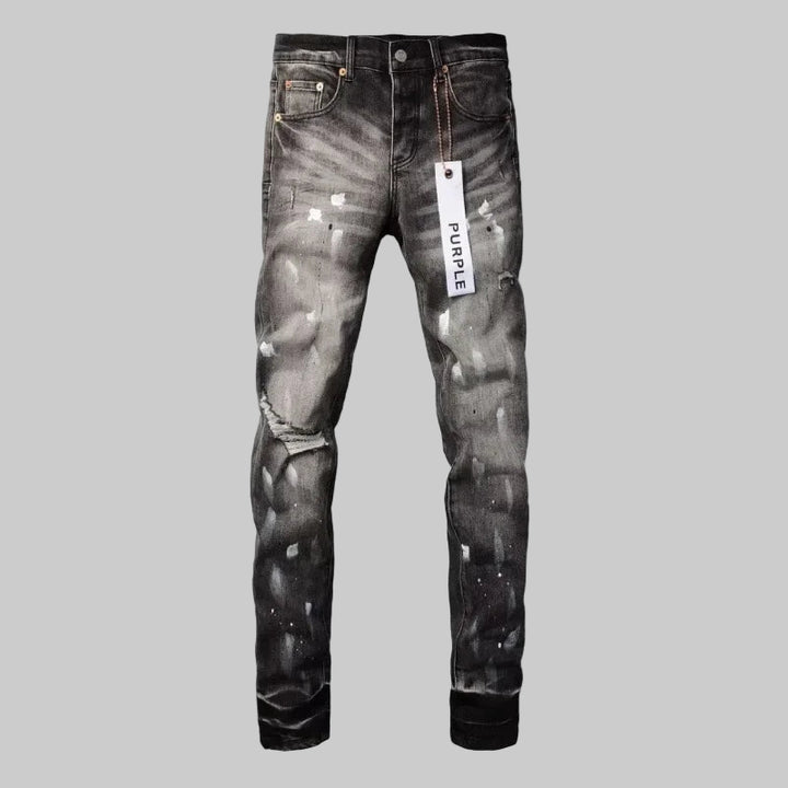 Retro Punk Style Slim Fit Elastic Printed Jeans