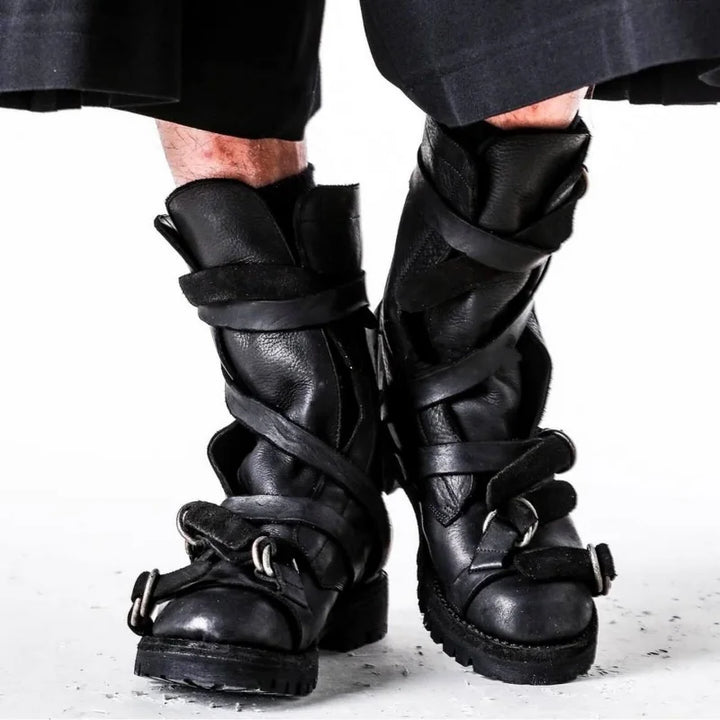 YMT Retro Motorcycle Real Leather Strap Boots
