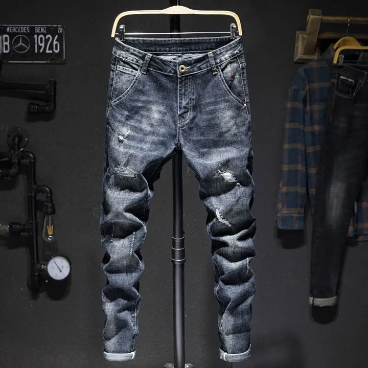 American Style Slim-Fit Ripped Cotton Straight Jeans