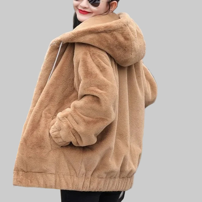 Trendy Mid-Length Fleece Hooded Jacket