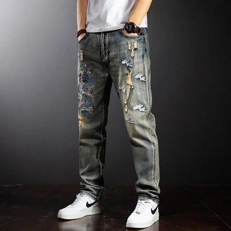 Embroidered Baggy Loose Jeans