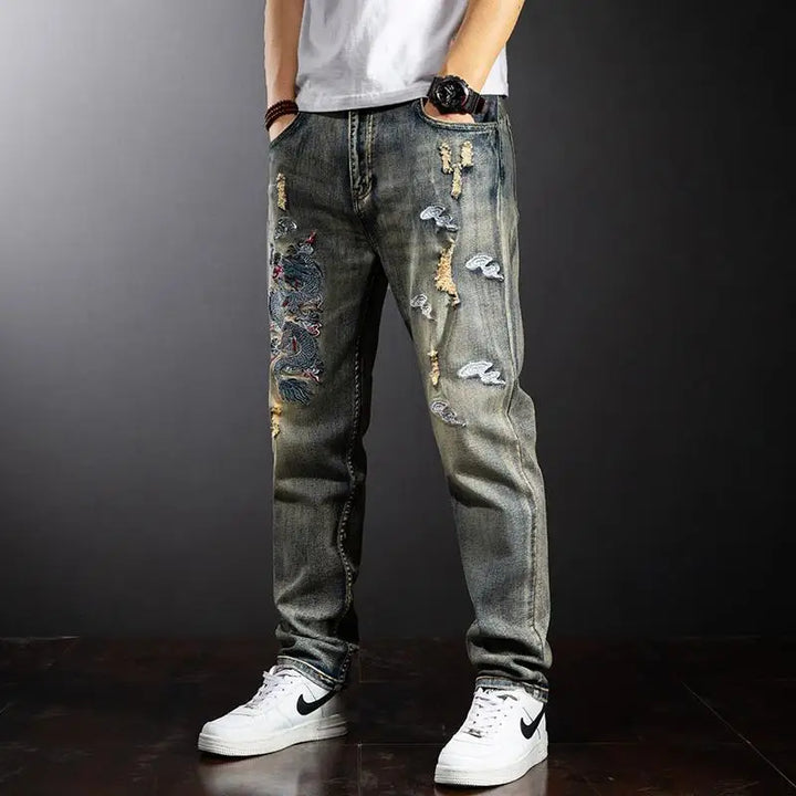 Embroidered Baggy Loose Jeans