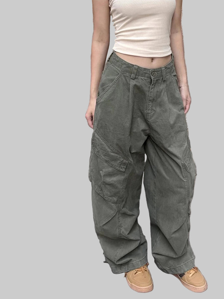 Loose High Waist Wide Leg Casual Cargo Pants