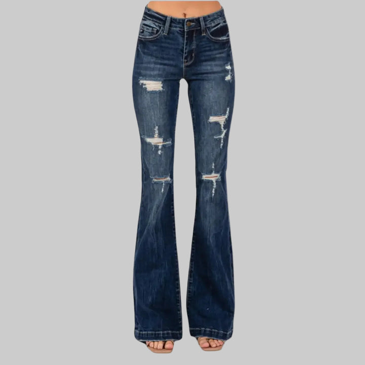 Mid Rise Ripped Flared Bootcut Jeans