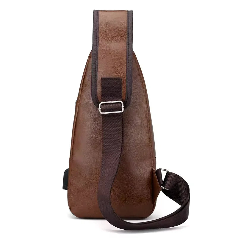 PU Leather USB chest Crossbody bag