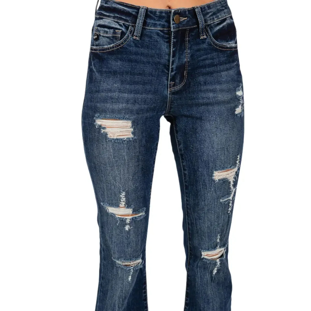 Mid Rise Ripped Flared Bootcut Jeans
