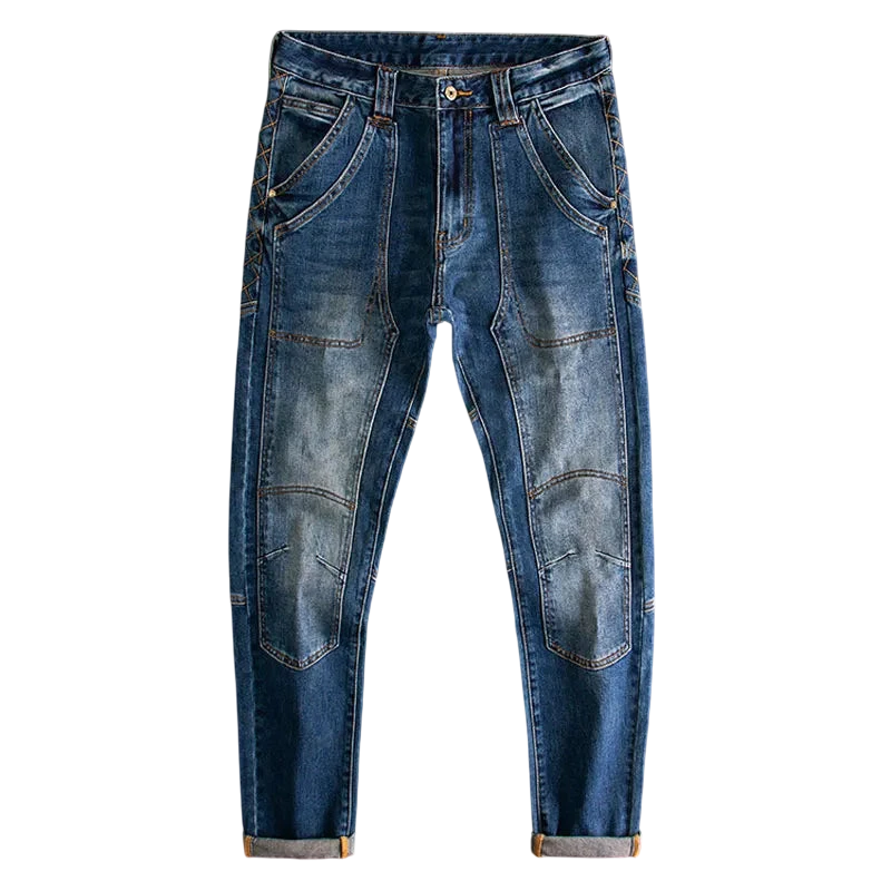 Retro Washed Blue Slim Fit Stretch Biker Jeans