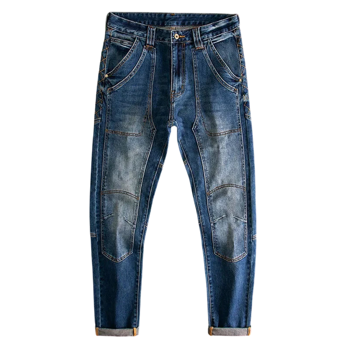 Retro Washed Blue Slim Fit Stretch Biker Jeans