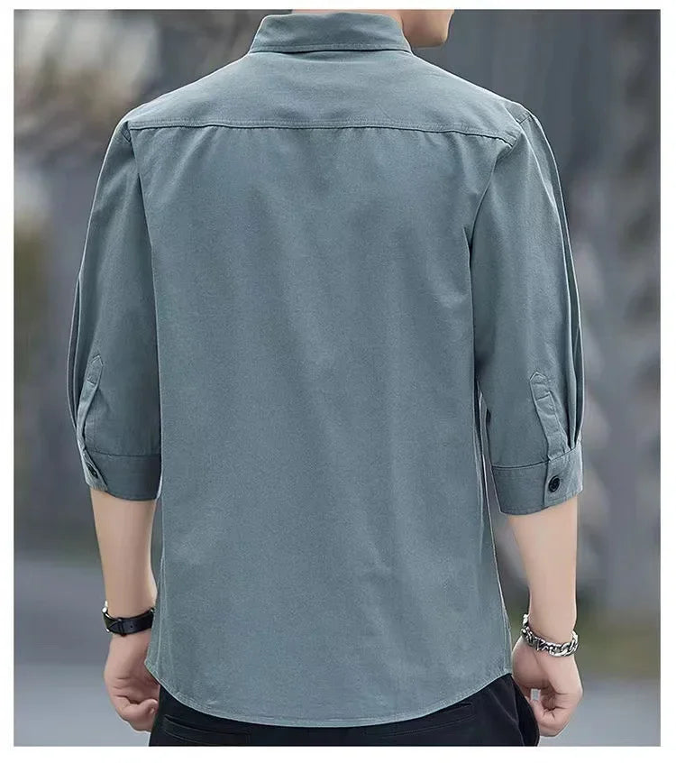 Casual Solid Color Stand-Up Collar Shirt
